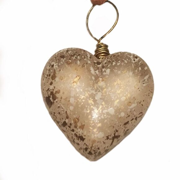 Leather and gold/silver flecked resin necklace - Picture 3 of 4